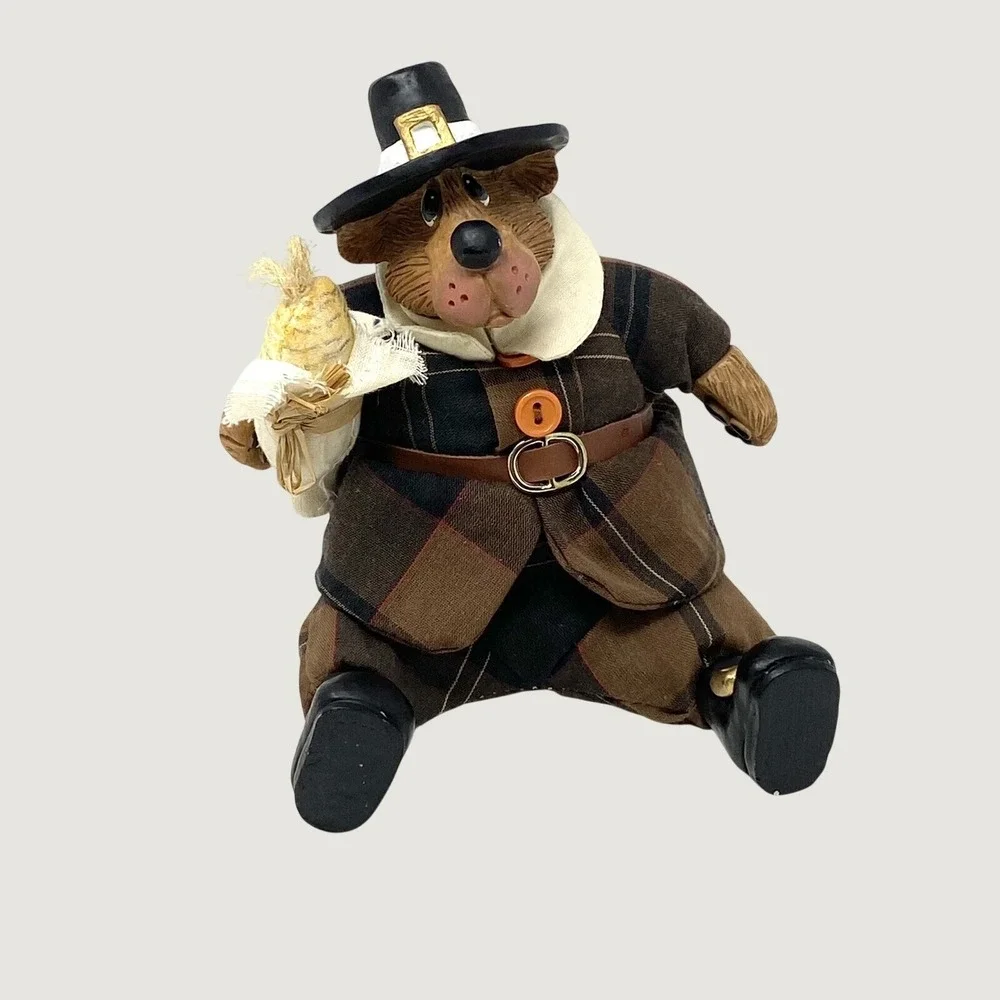 Russ Berrie Figurines Brown Pilgrim Bears Thanksgiving Harvest Vintage